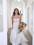 Chic A-line Square Sleeveless Beaded Wedding Dress Rustic Bridal Gowns MLS010|Selinadress