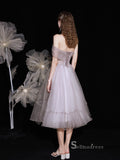 Chic A-line Straples Unique Tea Length Prom Dresses Formal Gowns CBD120