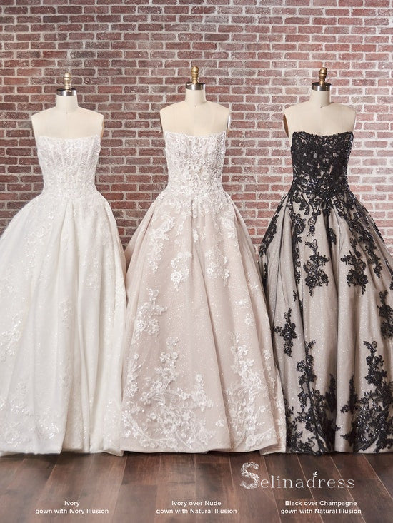 Chic A-line Strapless Applique Lace Black Wedding Dresses MLK0487 - Us Size 2 / Ivory Lining Chic A-line Strapless Applique Lace Black Wedding Dresses MLK0487 - Us Size 2 / Ivory Lining