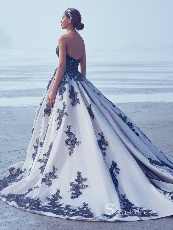 Chic A-line Strapless Applique Lace Black Wedding Dresses MLK0487 SELINADRESS Chic A-line Strapless Applique Lace Black Wedding Dresses MLK0487 SELINADRESS