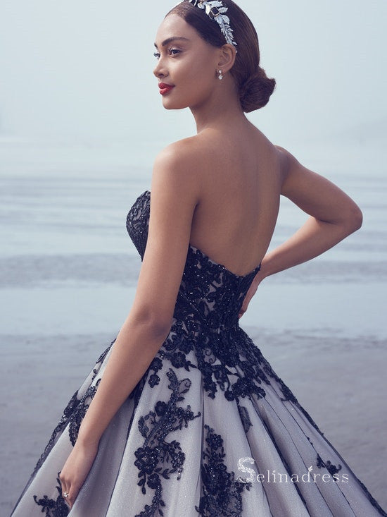Chic A-line Strapless Applique Lace Black Wedding Dresses MLK0487 SELINADRESS Chic A-line Strapless Applique Lace Black Wedding Dresses MLK0487 SELINADRESS