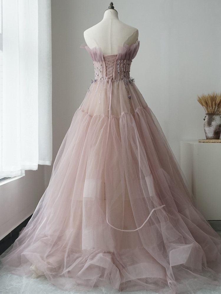 Chic A-line Strapless Beaded Pink Long Prom Dress Fantasy Princess Eve SELINADRESS Chic A-line Strapless Beaded Pink Long Prom Dress Fantasy Princess Eve SELINADRESS