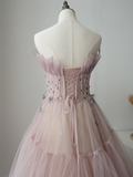 Chic A-line Strapless Beaded Pink Long Prom Dress Fantasy Princess Evening Dress ASB010|Selinadress
