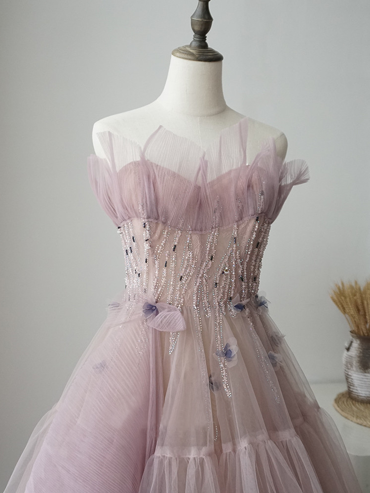 Chic A-line Strapless Beaded Pink Long Prom Dress Fantasy Princess Eve SELINADRESS Chic A-line Strapless Beaded Pink Long Prom Dress Fantasy Princess Eve SELINADRESS