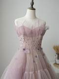 Chic A-line Strapless Beaded Pink Long Prom Dress Fantasy Princess Evening Dress ASB010|Selinadress