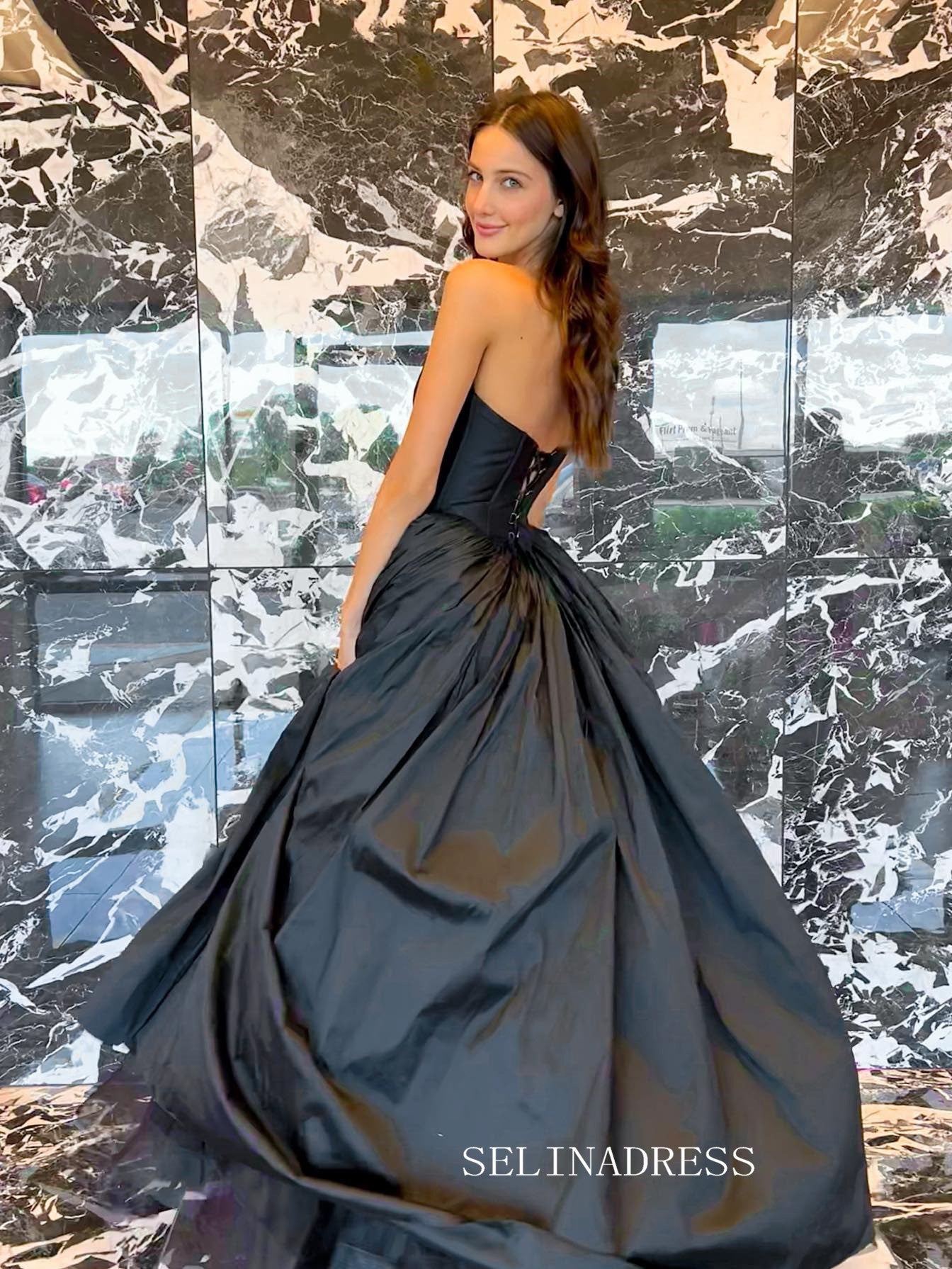 Chic A-line Strapless Black Long Prom Dress Taffeta Elegant Evening Dr SELINADRESS Chic A-line Strapless Black Long Prom Dress Taffeta Elegant Evening Dr SELINADRESS