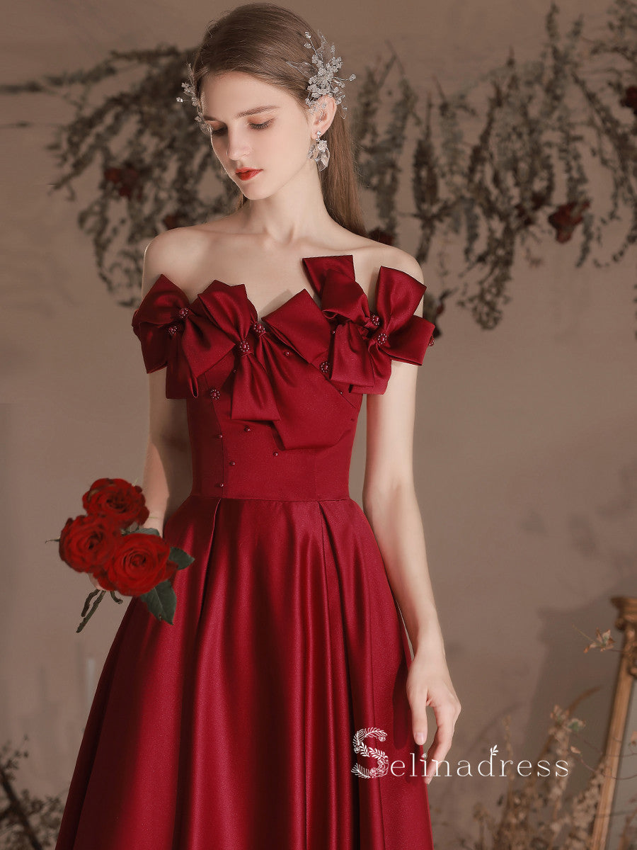 Chic A-line Strapless Burgundy Long Prom Dress Cheap Satin Evening Gow SELINADRESS Chic A-line Strapless Burgundy Long Prom Dress Cheap Satin Evening Gow SELINADRESS