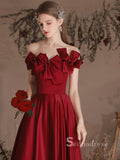 Chic A-line Strapless Burgundy Long Prom Dress Cheap Satin Evening Gowns JKR013|Selinadress