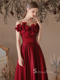 Chic A-line Strapless Burgundy Long Prom Dress Cheap Satin Evening Gowns JKR013|Selinadress