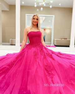 Chic A-line Strapless Lace Long Prom Dress Elegant Evening Dress #LOP810|Selinadress