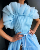 Chic A-line Strapless Light Sky Blue Gorgeous Long Prom Dresses Evening Dresses MLH1230|Selinadress
