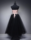 Chic A-line Strapless Pink Prom Dress Long Applique Tea Length Evening Dress JKW218|Selinadress