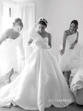 Chic A-line Strapless Satin Wedding Dress Rustic White Bridal Gowns MLS041|Selinadress