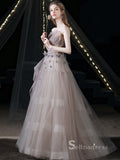 Chic A-line Strapless Unique Long Prom Dresses Beaded Formal Gowns CBD200