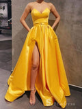 Chic A-line Strapless Yellow Long Prom Dresses Cheap Evening Dress CBD247