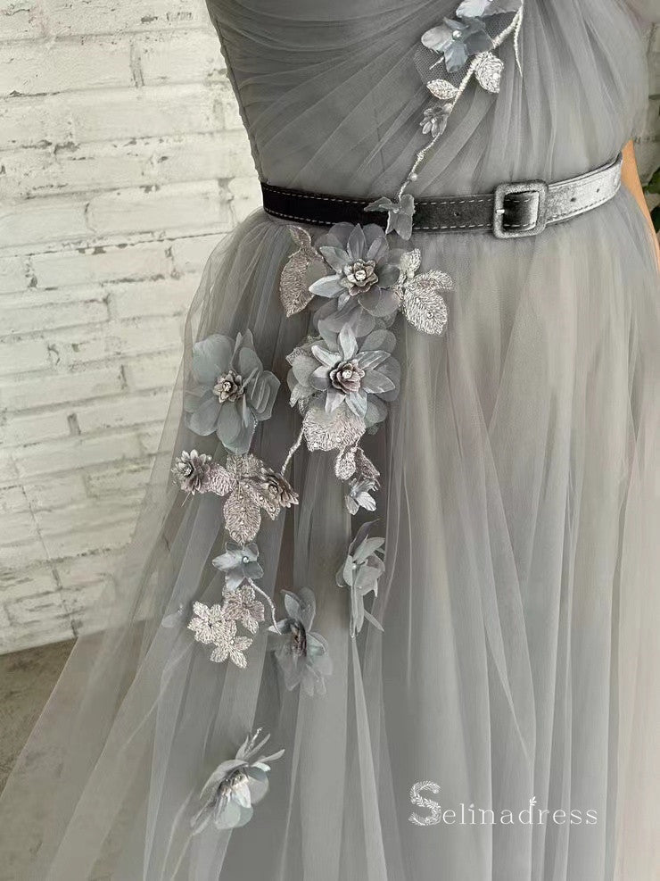 Chic A-line Straps Ankle-length Cheap Prom Dresses Gray Evening Dresse SELINADRESS Chic A-line Straps Ankle-length Cheap Prom Dresses Gray Evening Dresse SELINADRESS