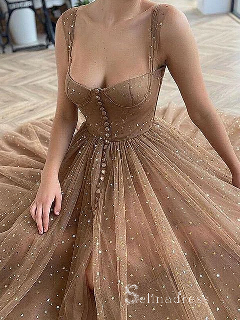 Chic A-line Straps Ankle-length Unique Brown Prom Dresses Evening Dresses MLH1245 Chic A-line Straps Ankle-length Unique Brown Prom Dresses Evening Dresses MLH1245