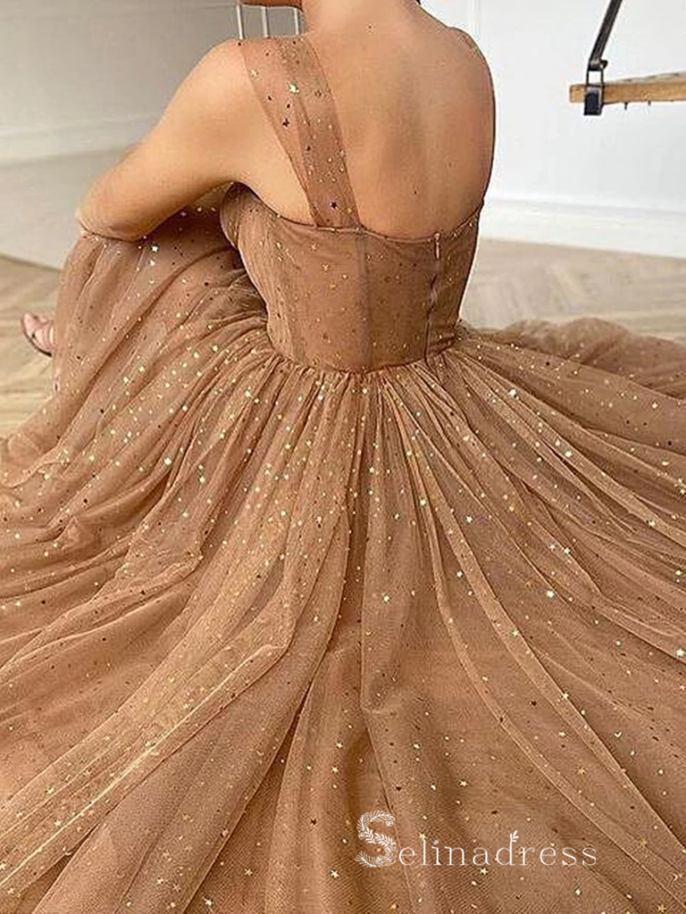 Chic A-line Straps Ankle-length Unique Brown Prom Dresses Evening Dres SELINADRESS Chic A-line Straps Ankle-length Unique Brown Prom Dresses Evening Dres SELINADRESS