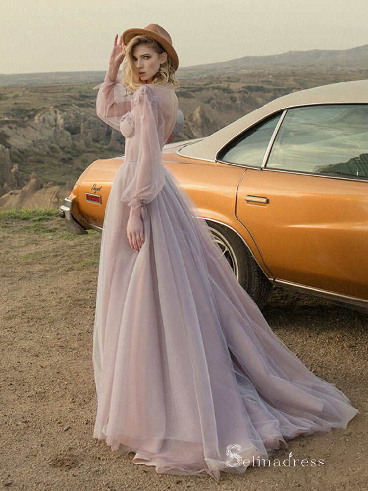 Chic A-line Straps Dusty Pink Long Prom Dress Elegant Evening Dresses SELINADRESS Chic A-line Straps Dusty Pink Long Prom Dress Elegant Evening Dresses SELINADRESS
