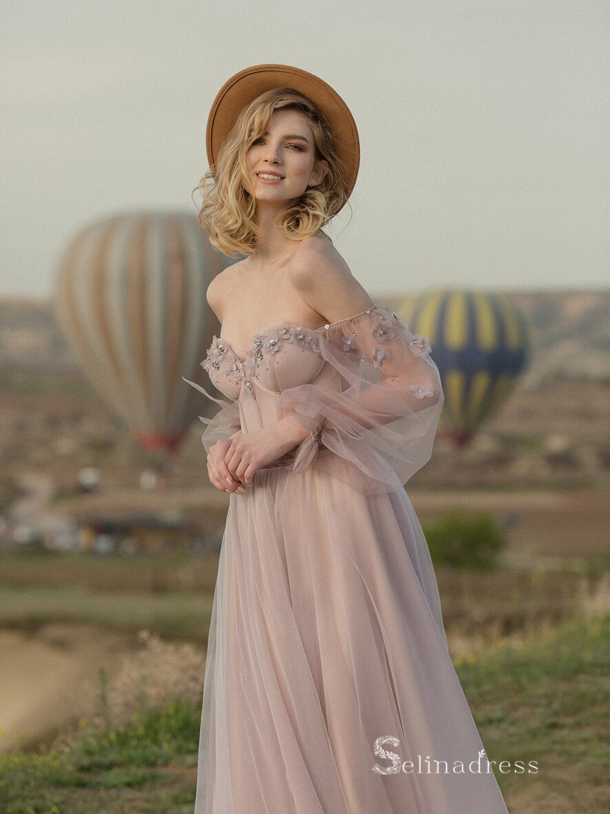 Chic A-line Straps Dusty Pink Long Prom Dress Elegant Evening Dresses SELINADRESS Chic A-line Straps Dusty Pink Long Prom Dress Elegant Evening Dresses SELINADRESS