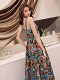 Chic A-line Straps Floral Long Prom Dresses Boho Embroidery Lace Formal Gowns CBD212