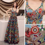 Chic A-line Straps Floral Long Prom Dresses Boho Embroidery Lace Formal Gowns CBD212
