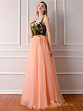 Chic A-line Straps Floral Long Prom Dresses Orange Formal Gowns CBD211|Selinadress