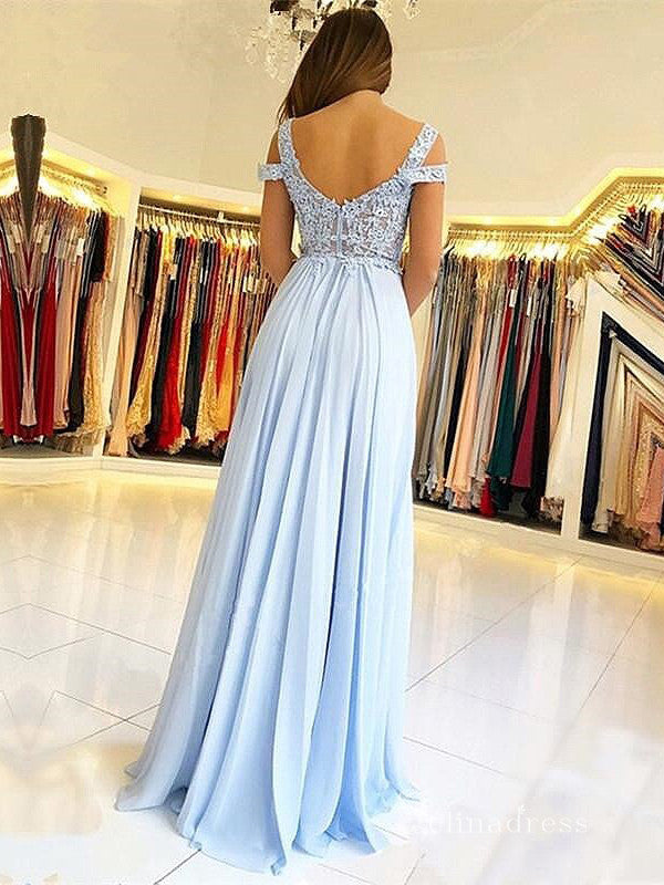 Chic A-line Straps Light Sky Blue Long Prom Dresses Lace Evening Gowns SELINADRESS Chic A-line Straps Light Sky Blue Long Prom Dresses Lace Evening Gowns SELINADRESS