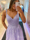 Chic A-line Straps Lilac Long Prom Dresses Applique Evening Dress MLK028|Selinadress