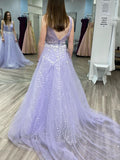 Chic A-line Straps Lilac Long Prom Dresses Evening Dress CBD031