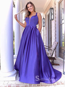 Chic A-line Straps Long Prom Dresses Back Bow Cheap Evening Dress CBD036
