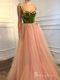 chic-a-line-straps-long-prom-dresses-with-floral-cheap-evening-dress-mhl183|Selinadress