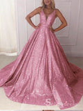 Chic A-line Straps Pink Sparkly Long Prom Dresses Gorgeous Evening Dress CBD280｜Selinadress