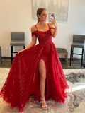 Chic A-line Straps Red Long Prom Dresses Applique Beaded Long Evening Dress Formal Dresses TKL074|Selinadress