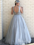 Chic A-line Straps Unique Long Prom Dresses Sparkly Evening Dress CBD071