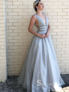 Chic A-line Straps Unique Long Prom Dresses Sparkly Evening Dress CBD071
