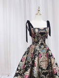 Chic A-line Straps Vintage Black Long Prom Dresses Cheap Evening Gowns JKR006|Selinadress