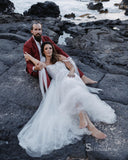 Chic A-line Straps White Sleeveless Beach Rustic Wedding Dresses MLK0500|Selinadress
