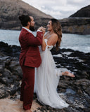 Chic A-line Straps White Sleeveless Beach Rustic Wedding Dresses MLK0500|Selinadress