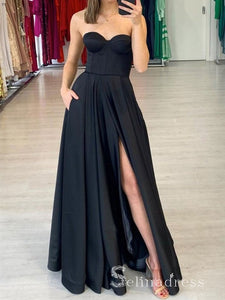 Chic A-line Sweetheart Black Long Prom Dresses Cheap Evening Dress CBD219|Selinadress