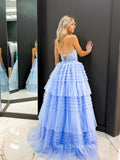 Chic A-line Sweetheart Lace Long Prom Dress Blue Gorgeous Frill Layered Gown #OPW007|Selinadress