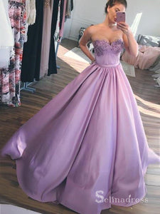 Chic A-line Sweetheart Lilac Long Prom Dresses Satin Ball Gown Evening Gowns MHL135|Selinadress