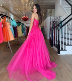 Chic A-line Sweetheart Long Prom Dress Fuchsia Lace Elegant Evening Dress #JKSS622|Selinadress