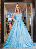 Chic A-line Sweetheart  Long Prom Dresses Sparkly Formal Gowns CBD053
