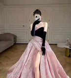 Chic A-line Sweetheart Pink Long Prom Dresses Unique Cheap Evening Dress MSK004
