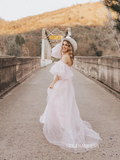 Chic A-line Sweetheart Puff Sleeve Long Prom Dresses Formal Dress JKSS506|Selinadress