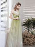 Chic A-line Sweetheart Sage Long Prom Dresses Unique Formal Gowns CBD132