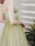 Chic A-line Sweetheart Sage Long Prom Dresses Unique Formal Gowns CBD132