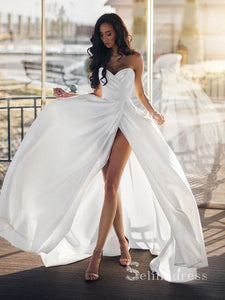 Chic A-line Sweetheart White Wedding Dresses Satin Bridal Gowns CBD413|Selinadress