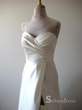 Chic A-line Sweetheart White Wedding Dresses Satin Bridal Gowns CBD413